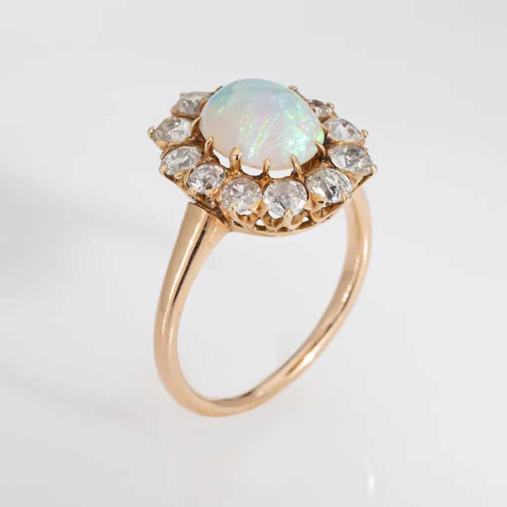 Antique Victorian Opal Diamond Ring 14 Karat Yell… - image 2