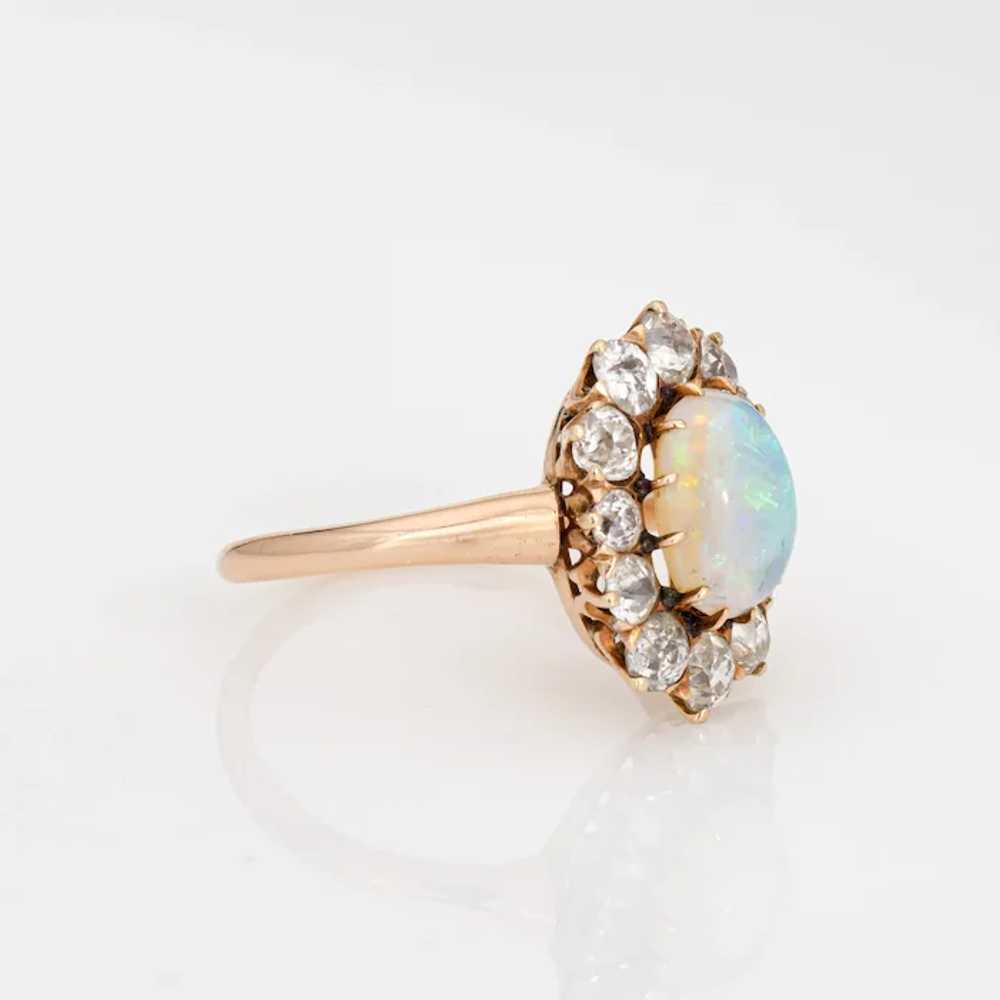 Antique Victorian Opal Diamond Ring 14 Karat Yell… - image 3