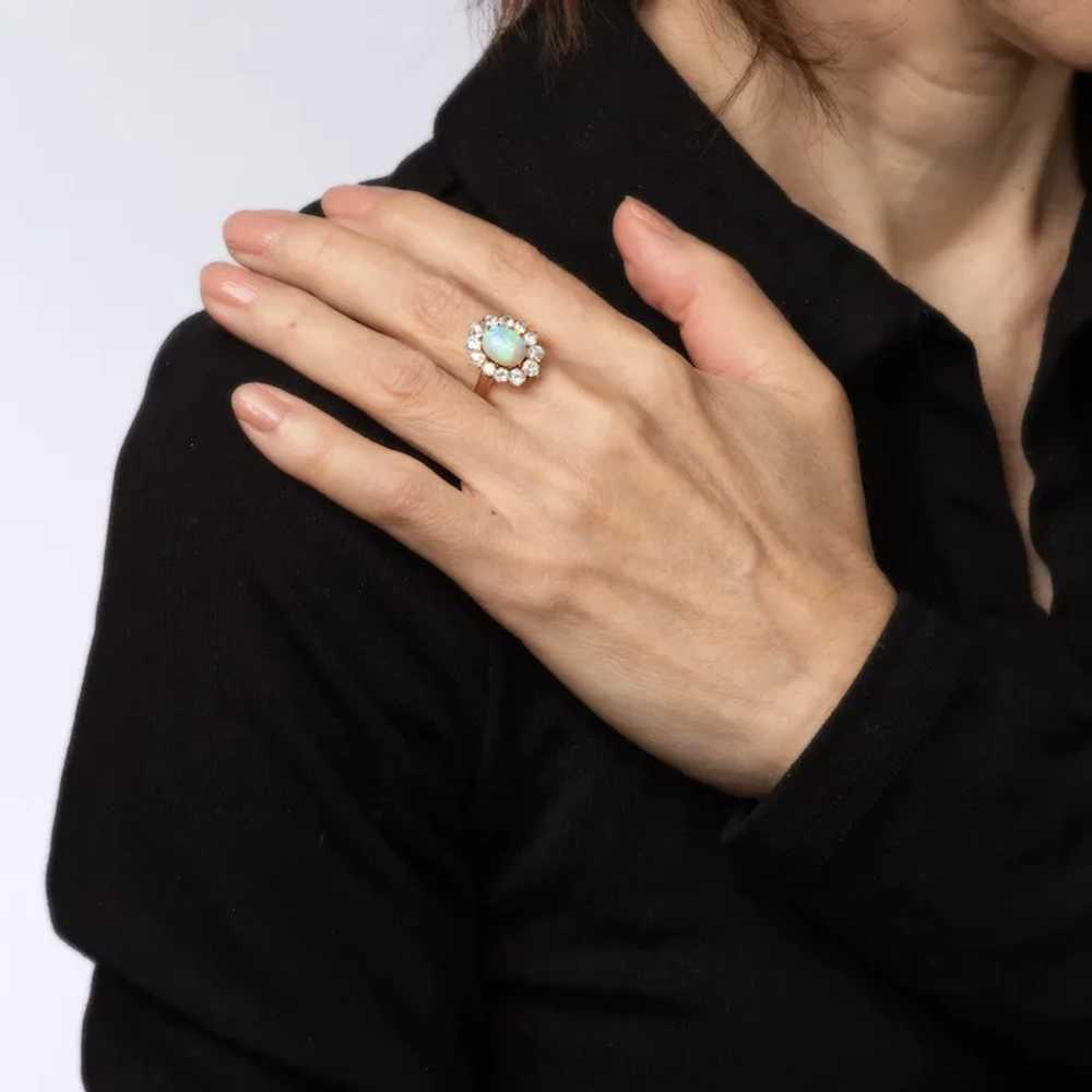 Antique Victorian Opal Diamond Ring 14 Karat Yell… - image 6