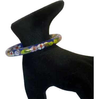 Cloisonne Enamel Floral Hinged Thin Bracelet