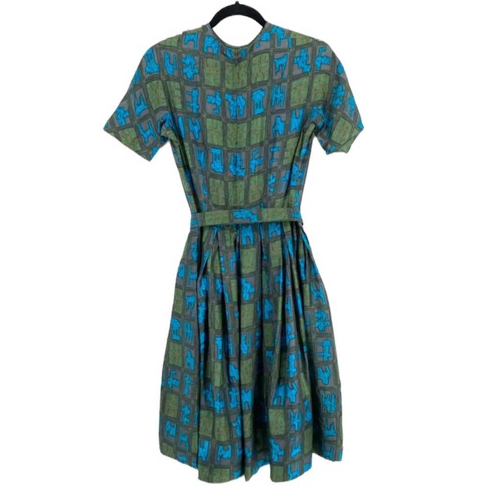 Vintage 50s 60s L'Aiglon Silk Belted House Dress … - image 2