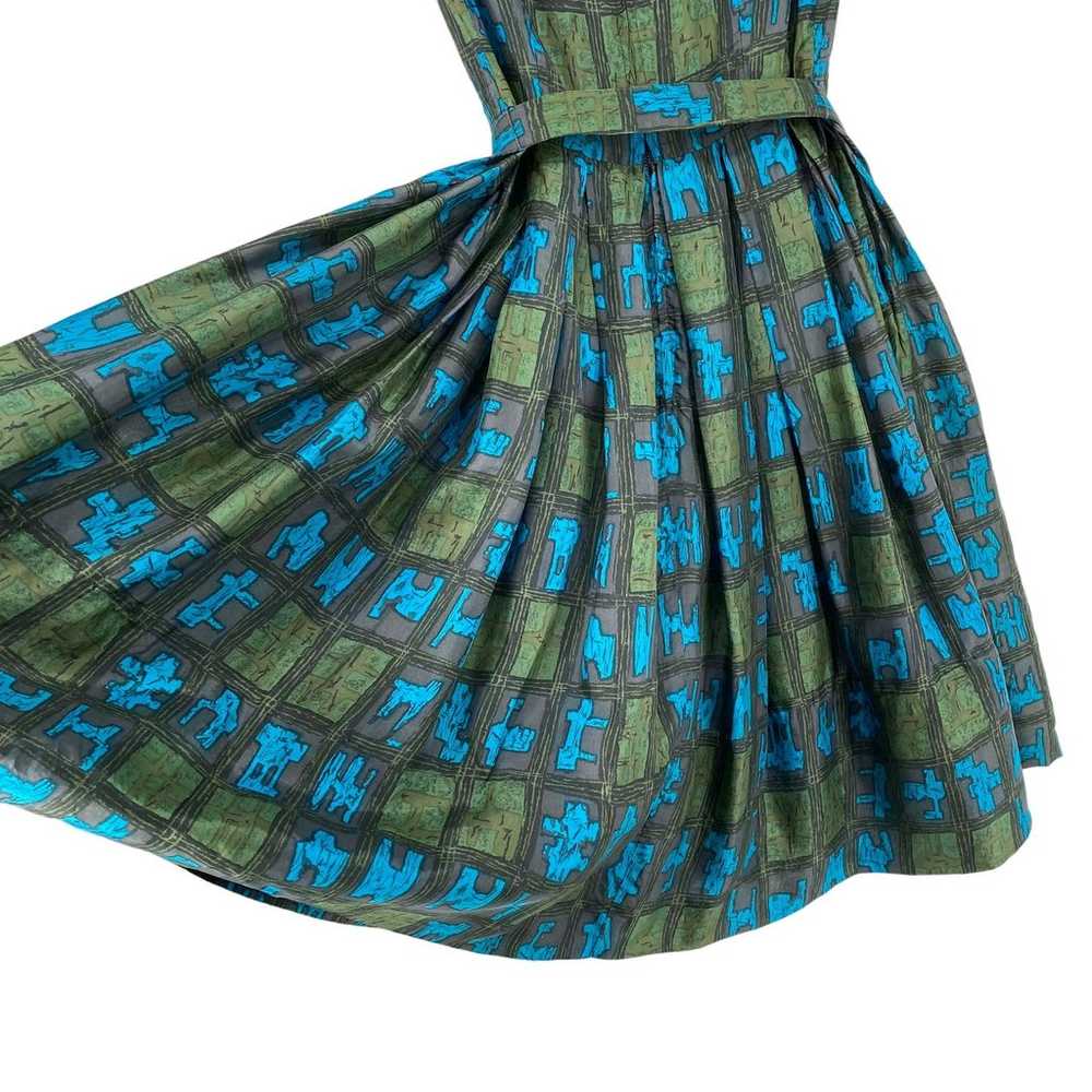 Vintage 50s 60s L'Aiglon Silk Belted House Dress … - image 7
