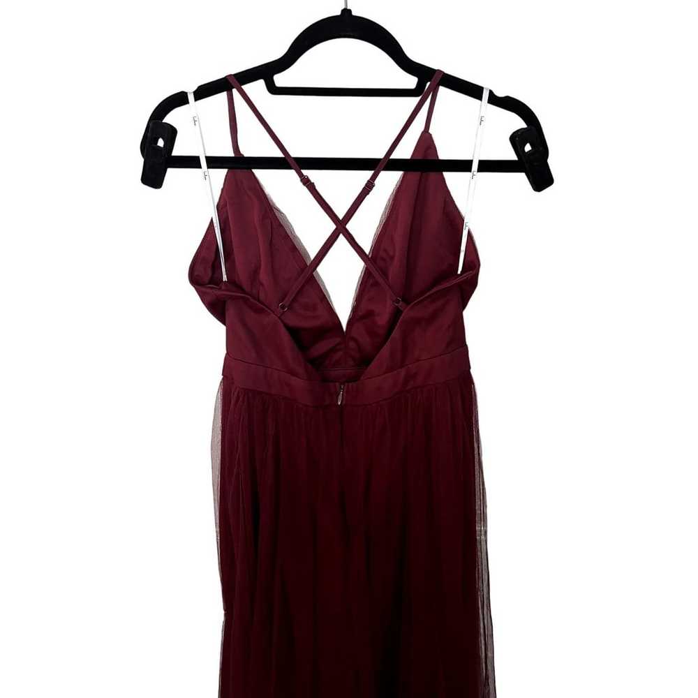 Rare Beauty Burgundy Tulle Backless Maxi Dress - image 5