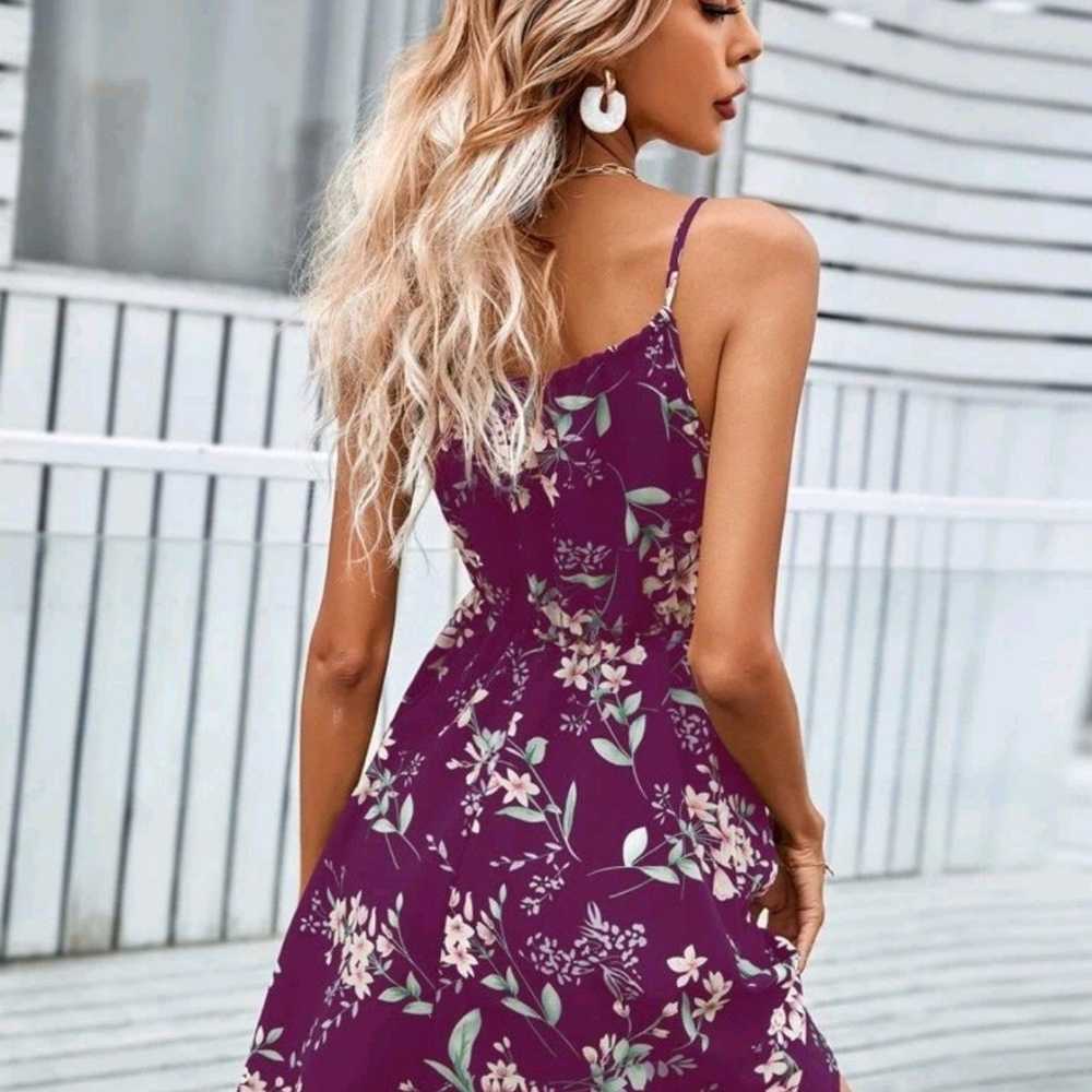 Boho Purple Floral Print Tie Front Cami Dress XSm… - image 2