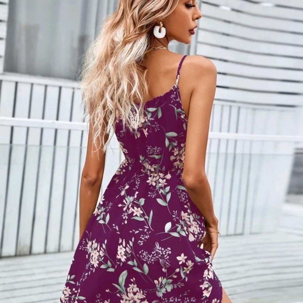 Boho Purple Floral Print Tie Front Cami Dress XSm… - image 3