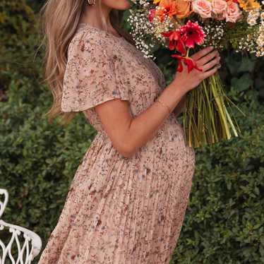 PinkBlush | Floral Pleated Chiffon Midi Dress