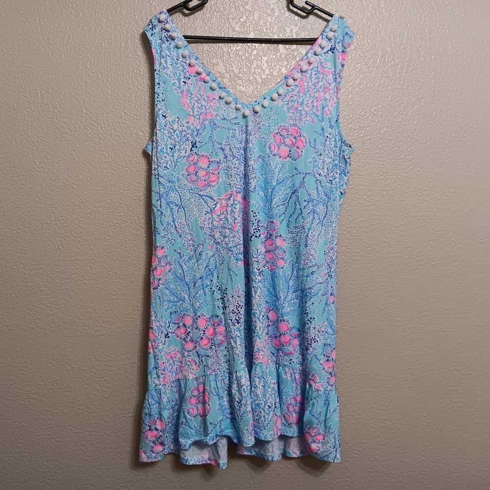 Lilly Pulitzer Blue Pink Floral Cotton Knit Camil… - image 4