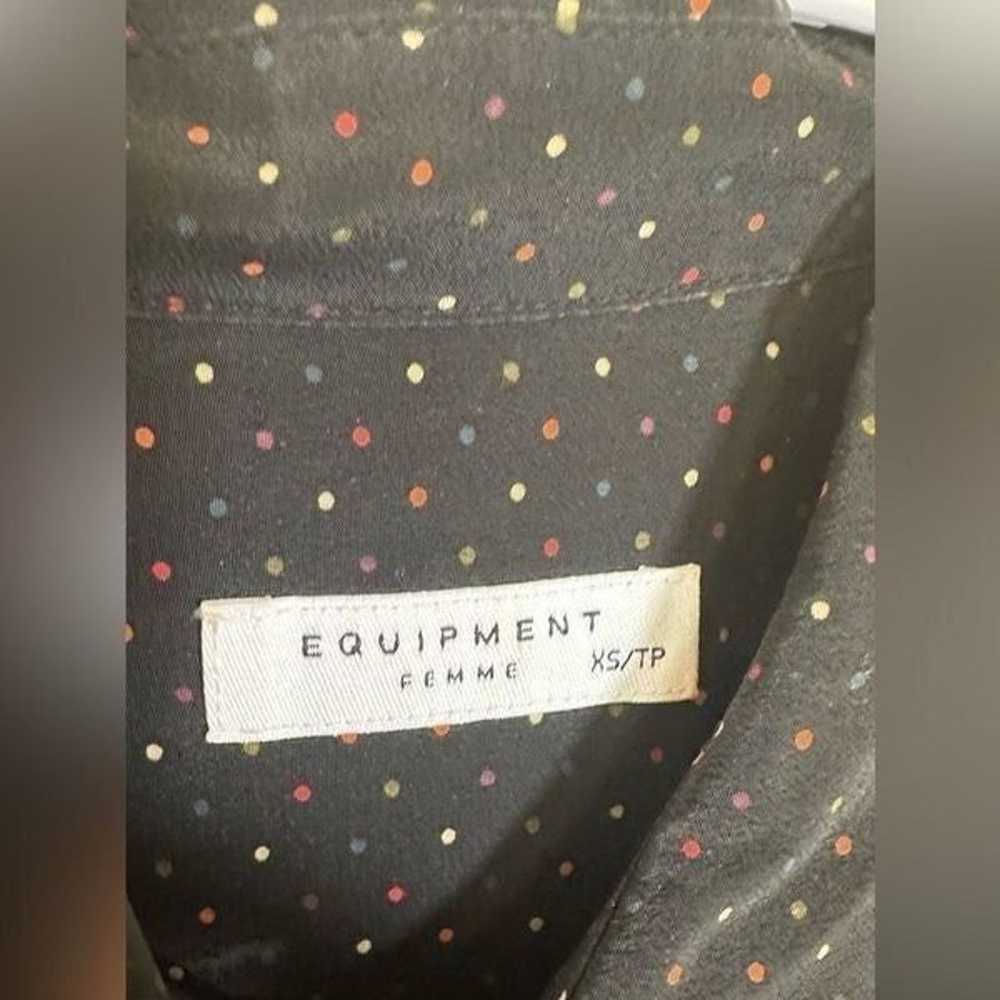 Equipment 100% silk shirt dress sz XS black polka… - image 3