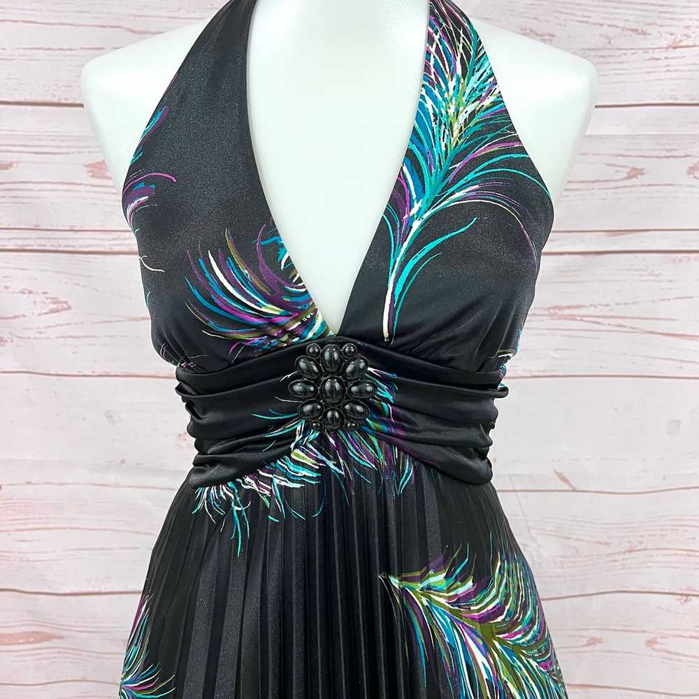 Vintage Y2K Satin Peacock Feather Accordion Pleat… - image 2