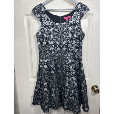 Betsey Johnson Brocade Fit and Flare Silver Black… - image 1