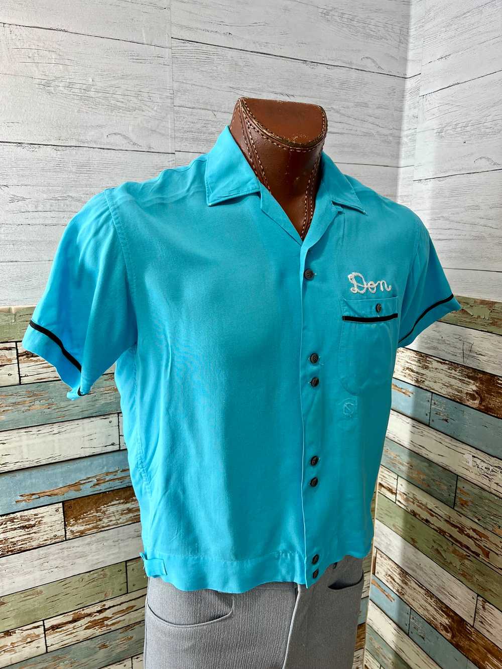 60’s Aqua Blue Bowling Shirt By The Concord Olymp… - image 2