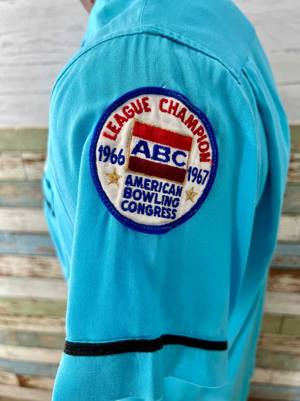 60’s Aqua Blue Bowling Shirt By The Concord Olymp… - image 5