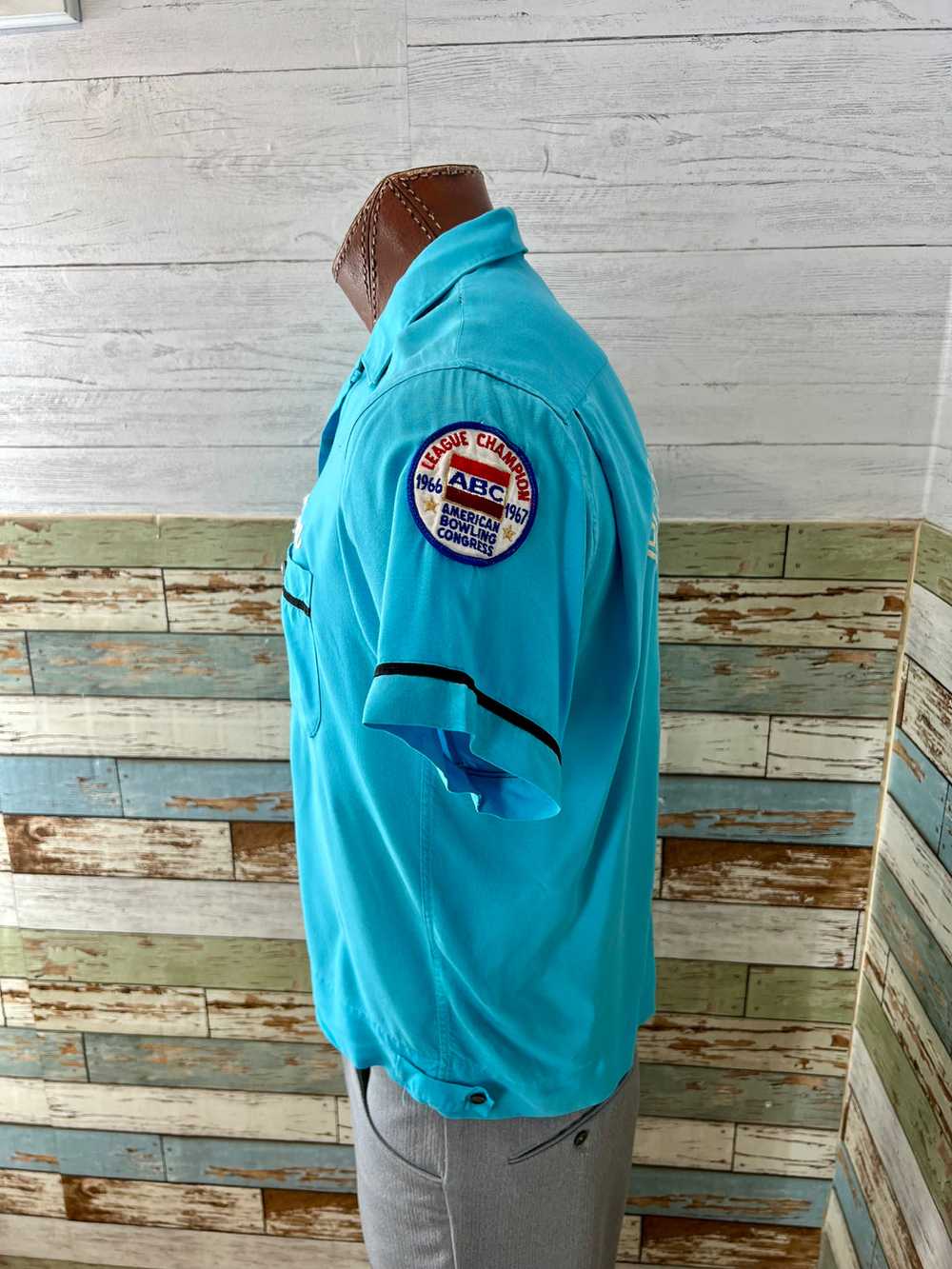 60’s Aqua Blue Bowling Shirt By The Concord Olymp… - image 6