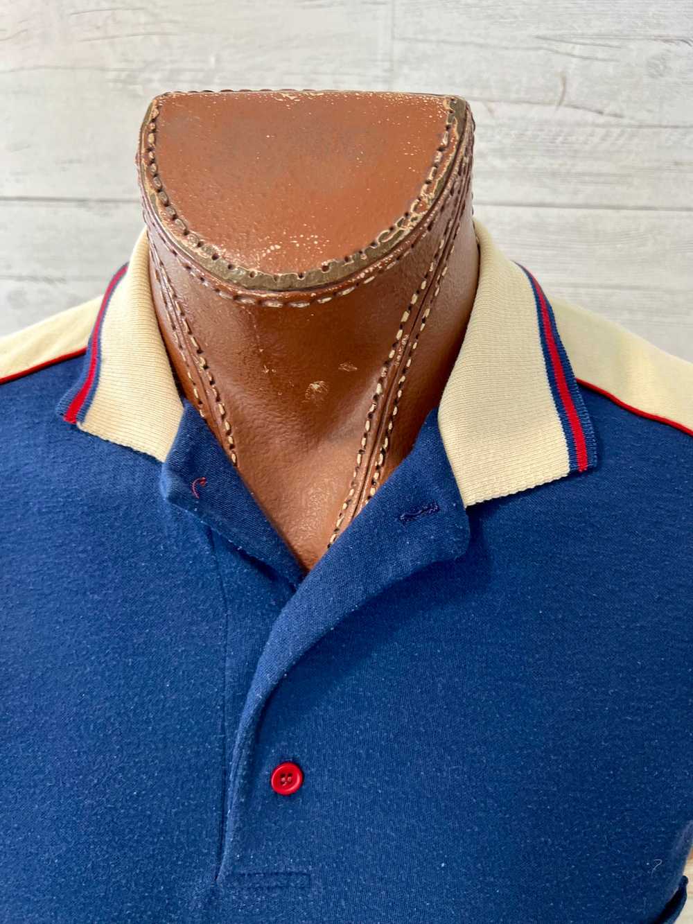 70’s Navy Blue & Beige Collar Polo By Career Club… - image 4