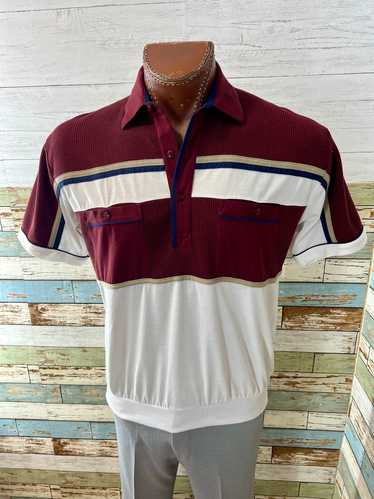 80’s Burgundy & White Banded White Polo By Classic