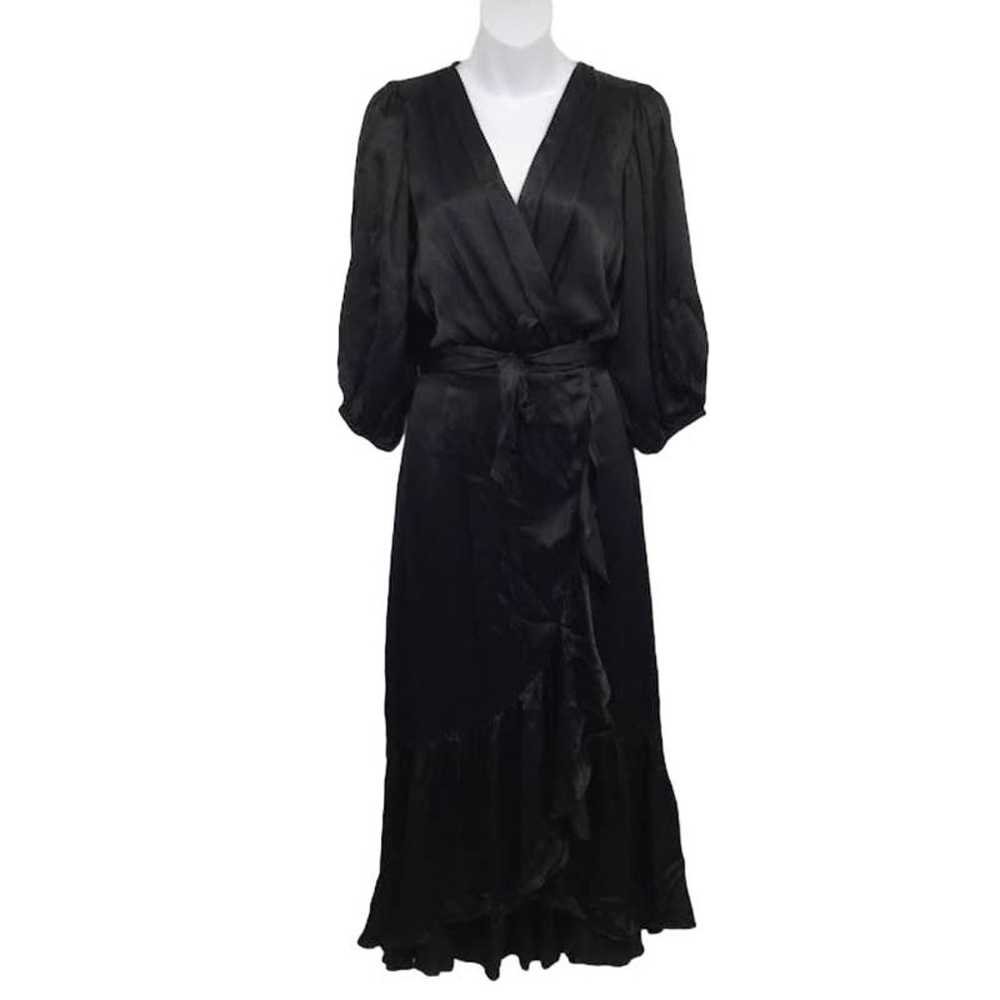 Bobi Black Ruffle Surplice Midi Dress M 3/4 Sleev… - image 1
