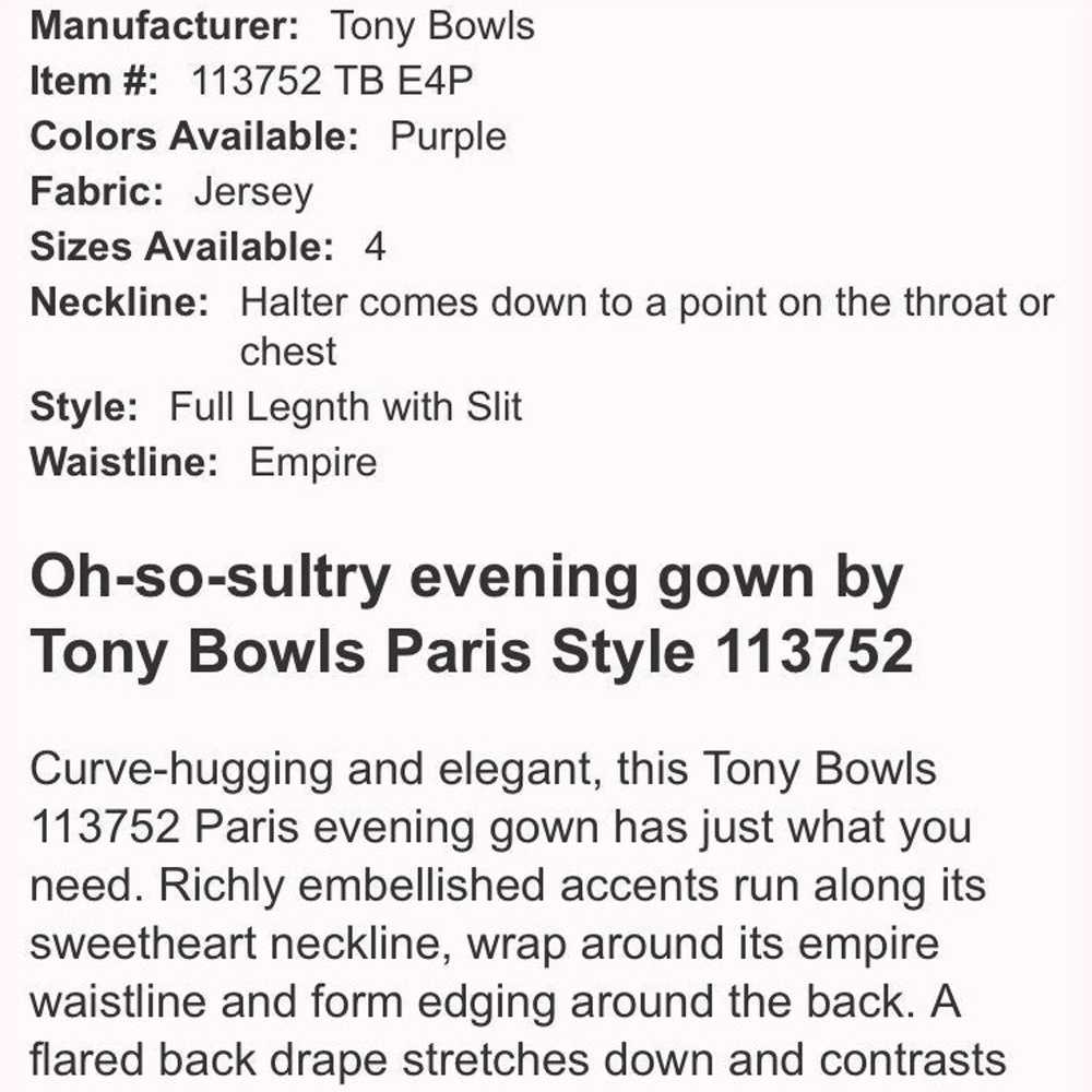 Tony Bowls High Slit Gown Sz 4 - image 11