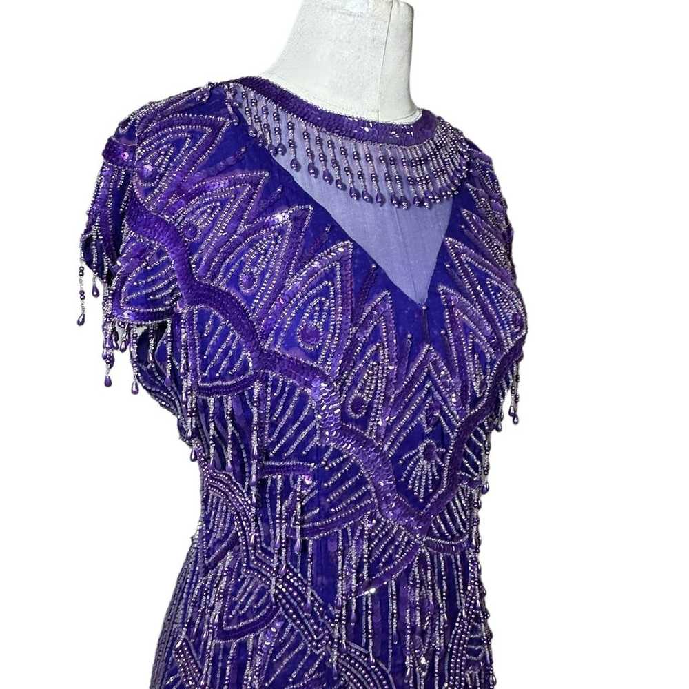 VTG Silk Pearl Beaded Sequin Flapper Dress - image 2