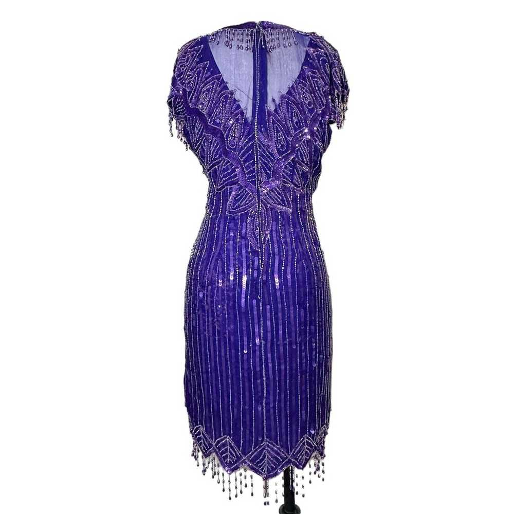 VTG Silk Pearl Beaded Sequin Flapper Dress - image 4