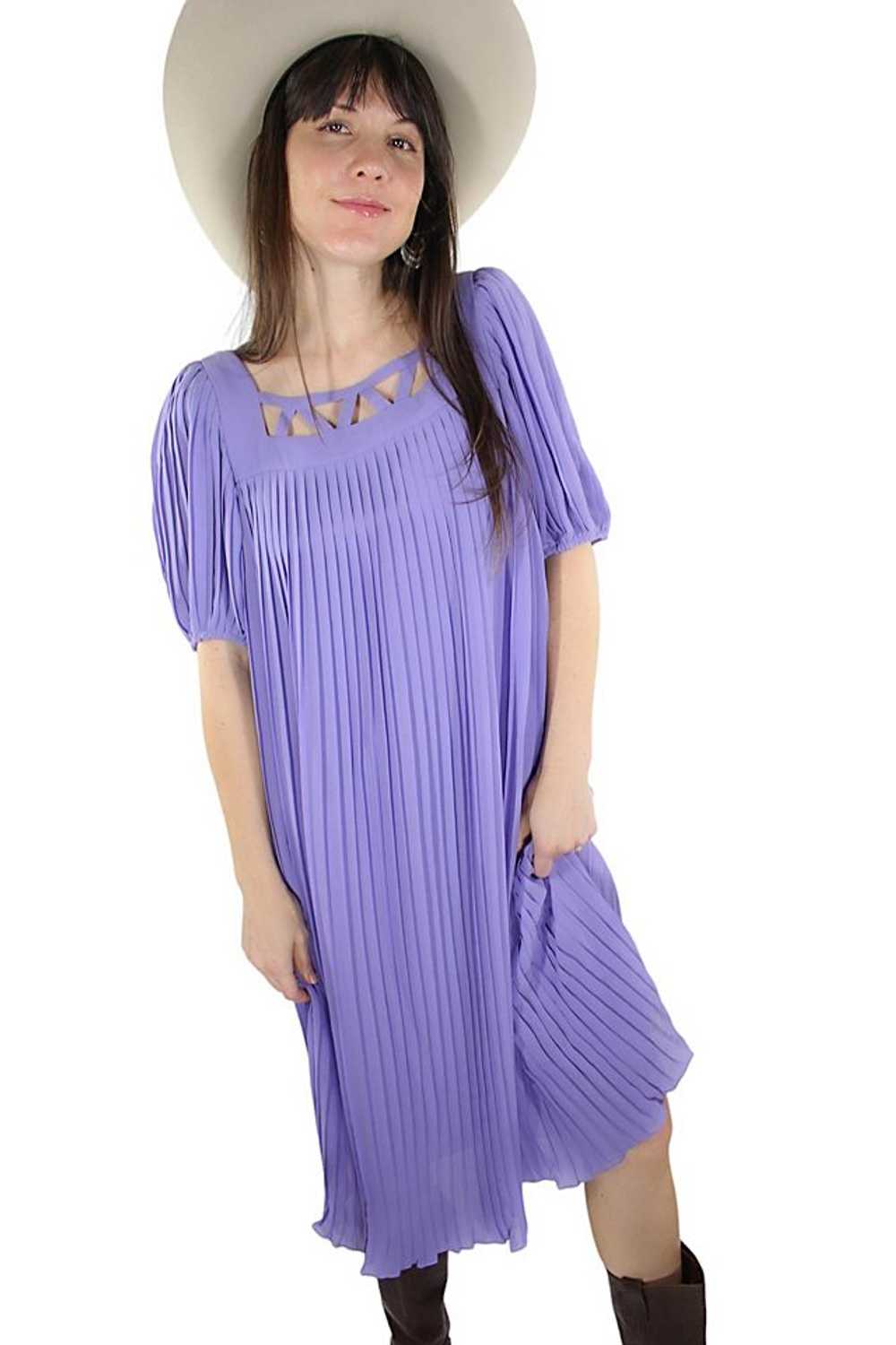 1970s Lavender Pleated Flowy Midi Selected By Moo… - image 2