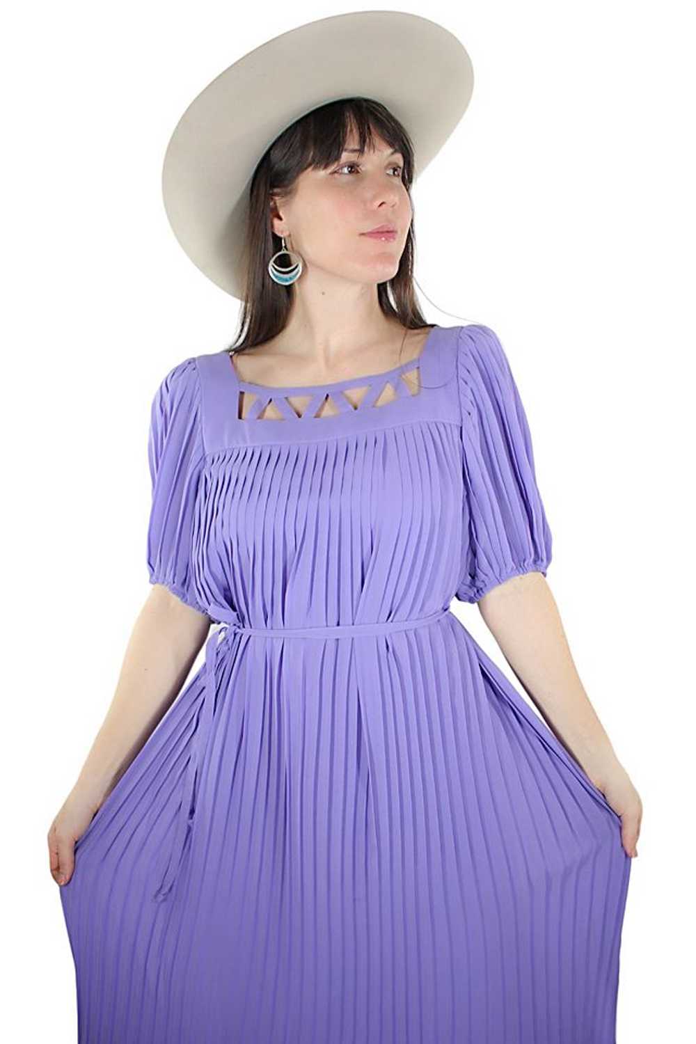 1970s Lavender Pleated Flowy Midi Selected By Moo… - image 3