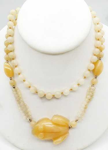 Yellow Jade Frog and Bead Necklace