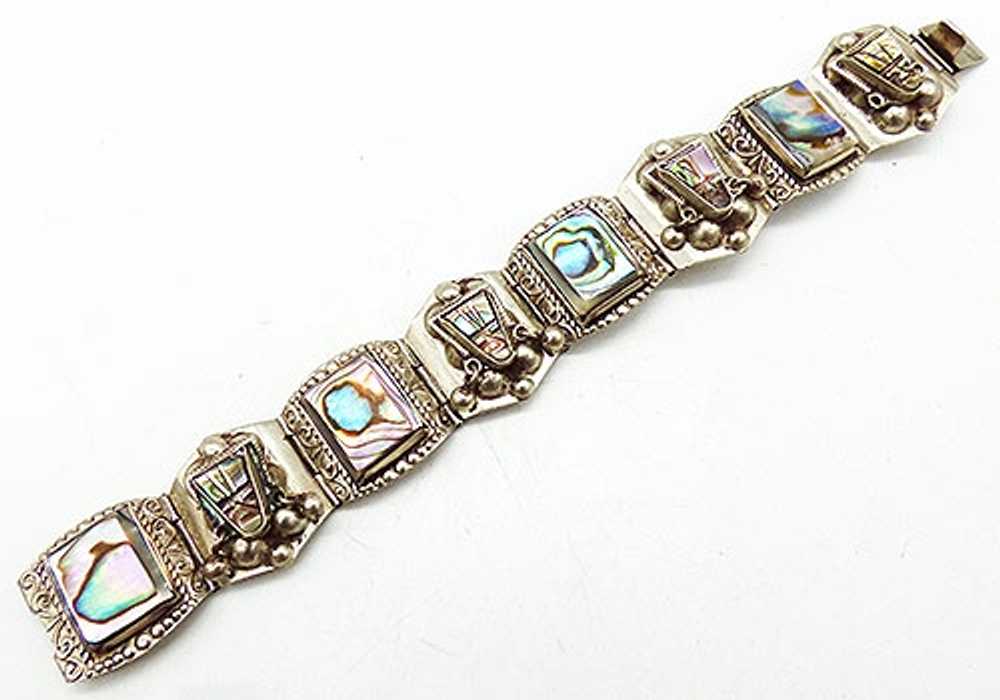 Mexican Silver Abalone Mask Bracelet - image 1