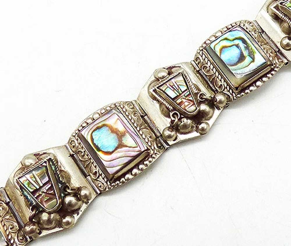 Mexican Silver Abalone Mask Bracelet - image 2