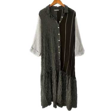 Alembika Black Mixed Stripe Lagenlook Midi Shirtd… - image 1