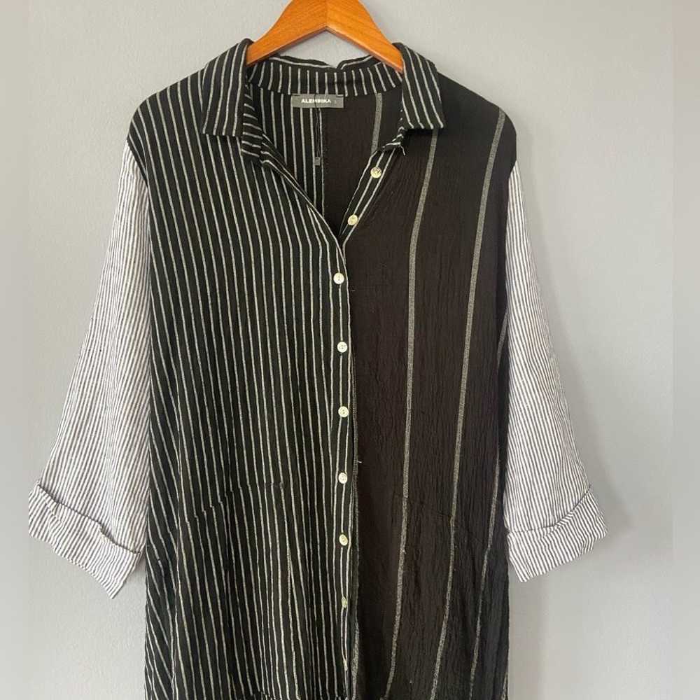 Alembika Black Mixed Stripe Lagenlook Midi Shirtd… - image 2
