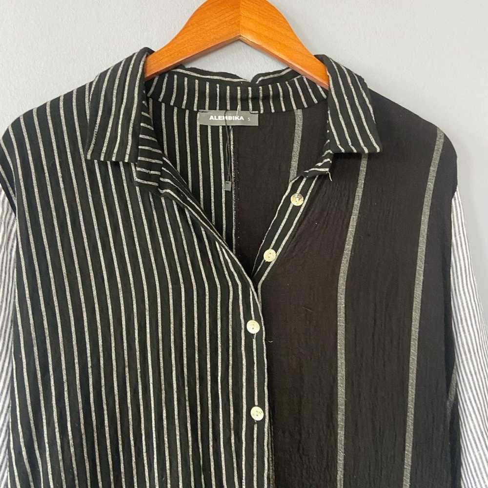 Alembika Black Mixed Stripe Lagenlook Midi Shirtd… - image 4