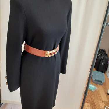 St John Black Knitted Mock Collar Dress - image 1