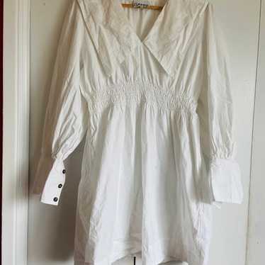 Ganni white organic cotton mini poplin dress