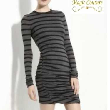 ALC Ruched Black and Gray Striped Dress