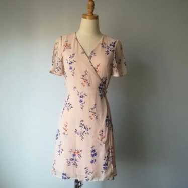 Lulus cute floral wrap dress light peach pastel