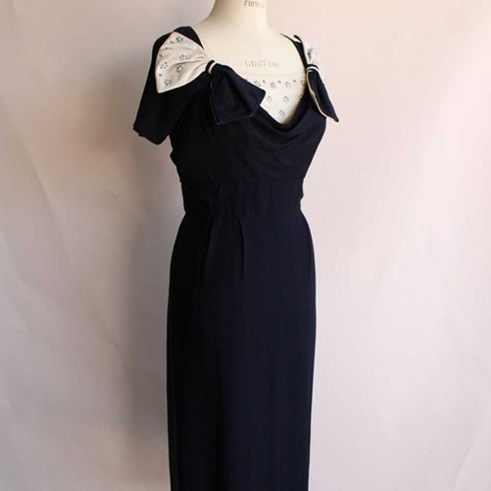 Vintage 1950s Dress / Navy Blue Rayon Dress With … - image 8