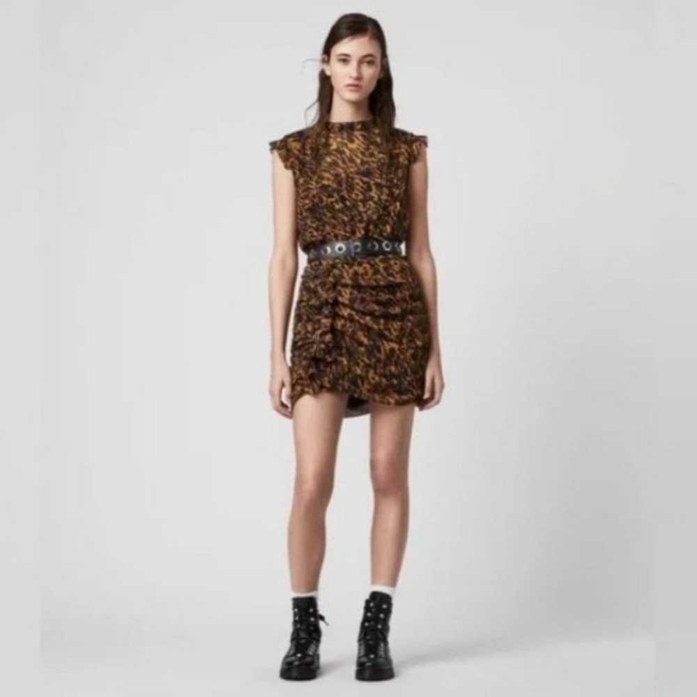 ALLSAINTS Hali Ambient Dress Leopard Print Ruched… - image 1