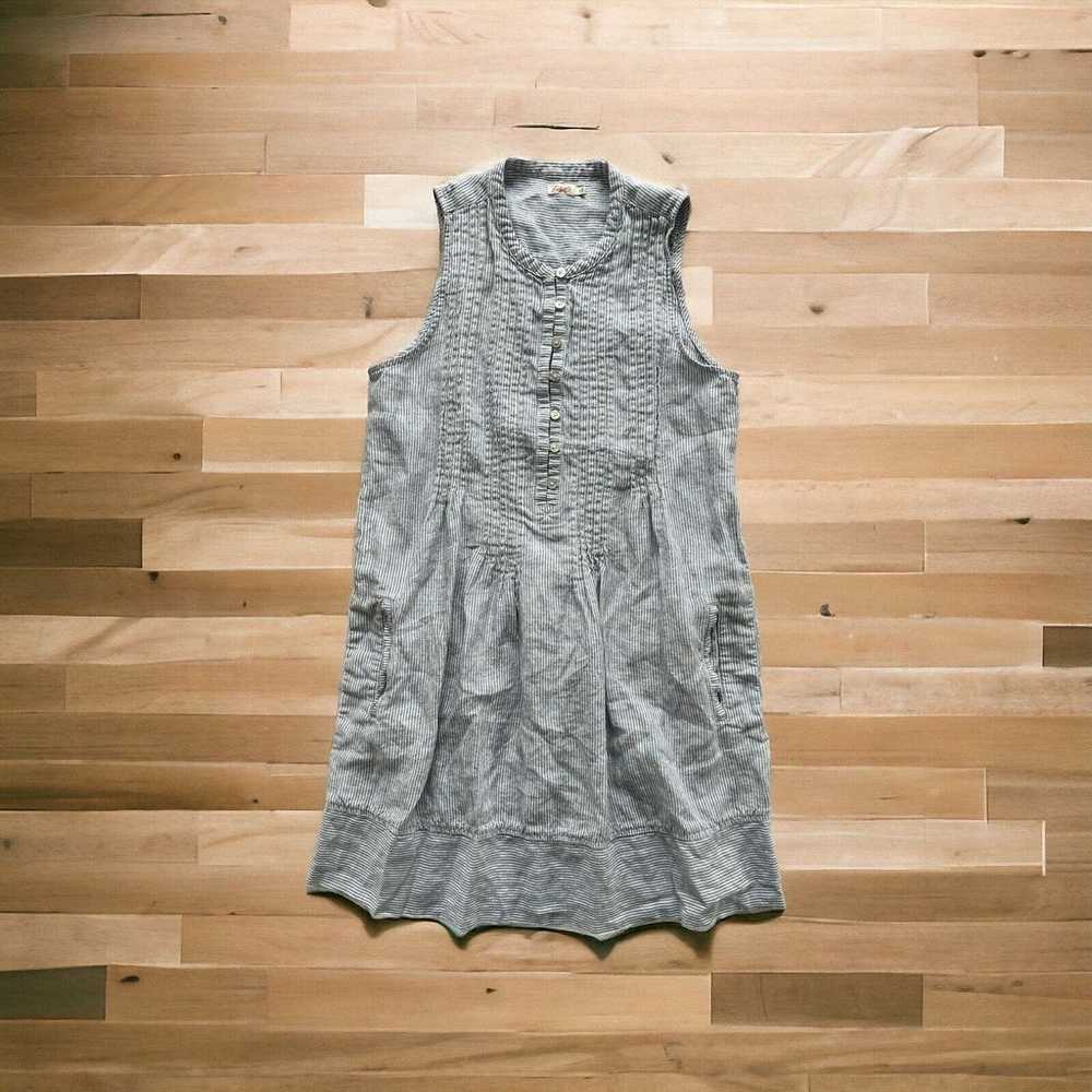 Faherty Dress Small Blue Isha Linen Shift Stripe … - image 2