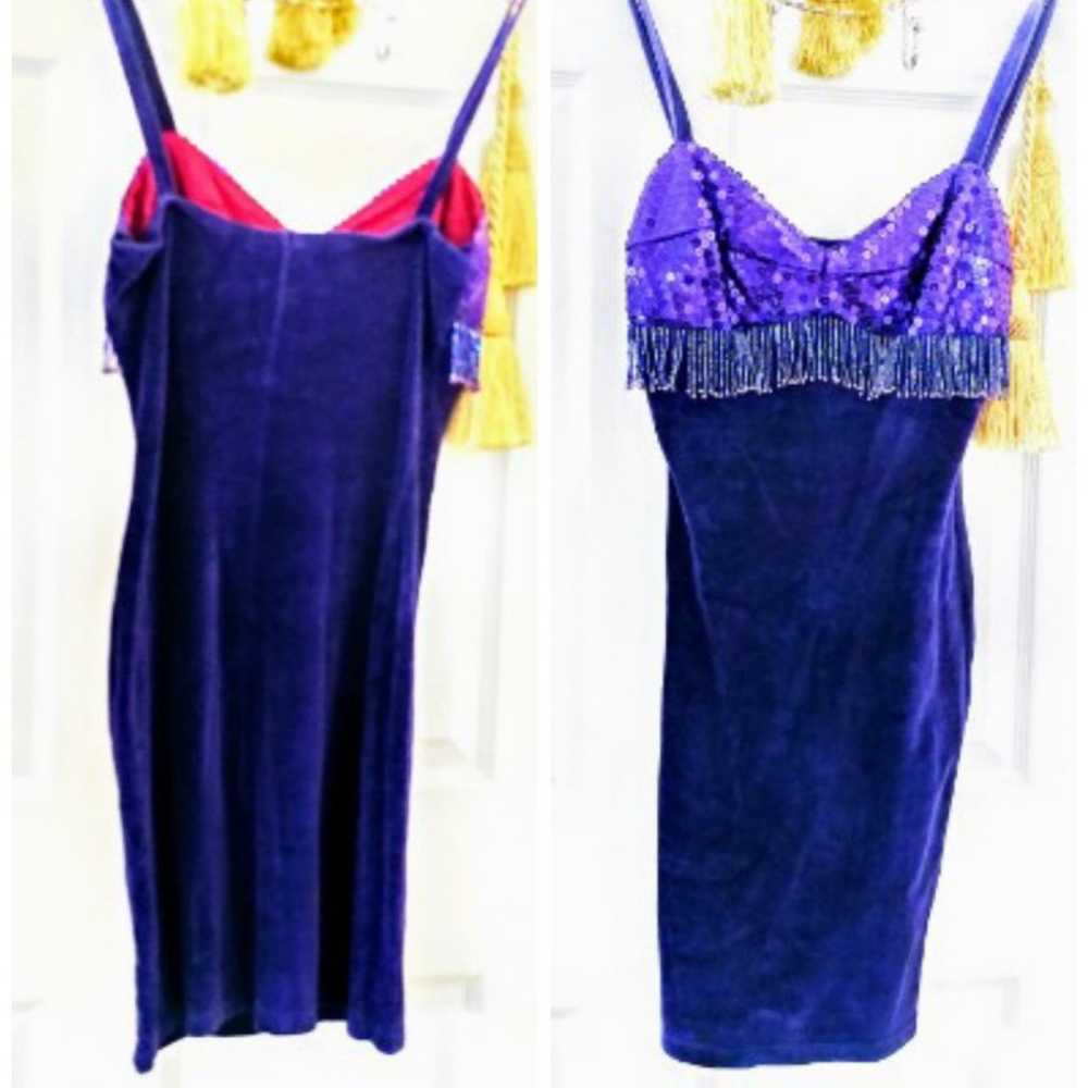 Vintage Purple Velvet Fringe Flap Dress - image 1