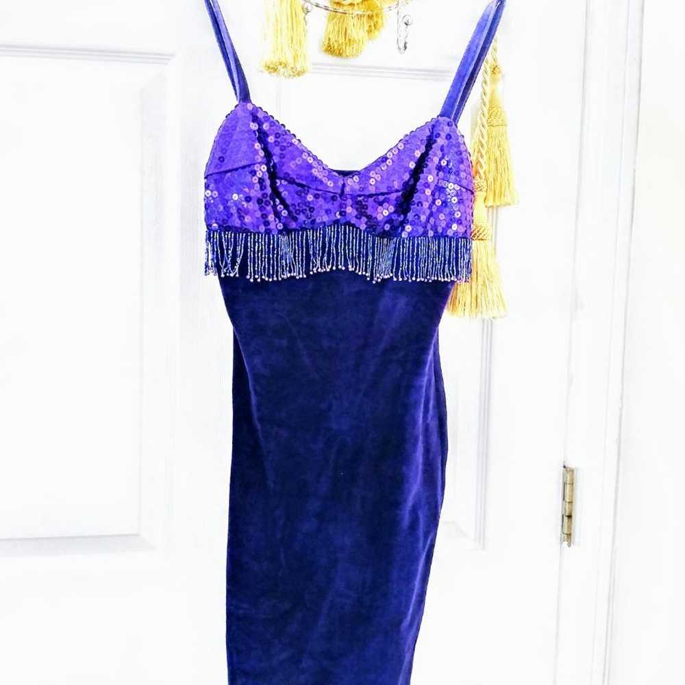 Vintage Purple Velvet Fringe Flap Dress - image 4