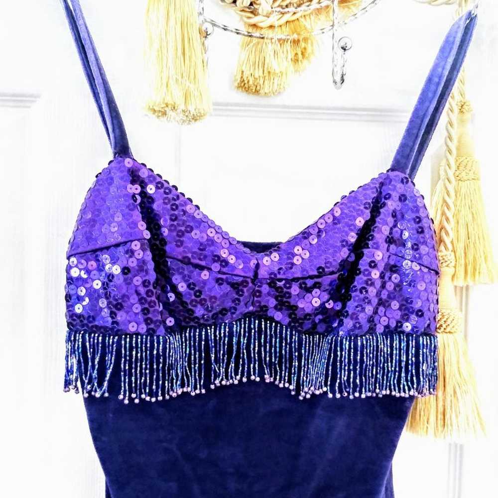 Vintage Purple Velvet Fringe Flap Dress - image 5