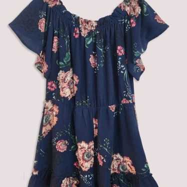 Umgee Off Shoulder Floral Blue Romper Size