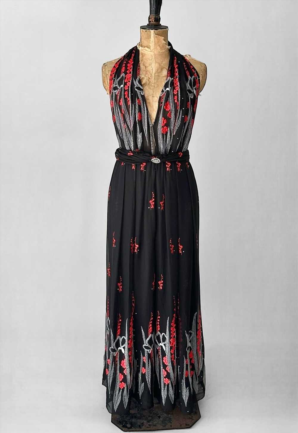 Rita Padova 70's Black Vintage Red Halter Neck Ma… - image 2