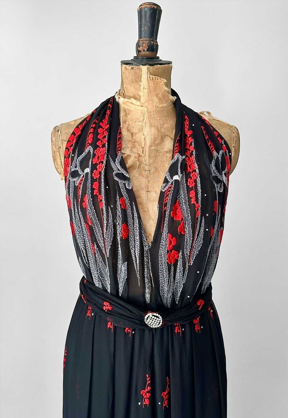 Rita Padova 70's Black Vintage Red Halter Neck Ma… - image 3