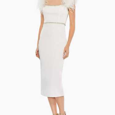 Mac Duggal white feather dress