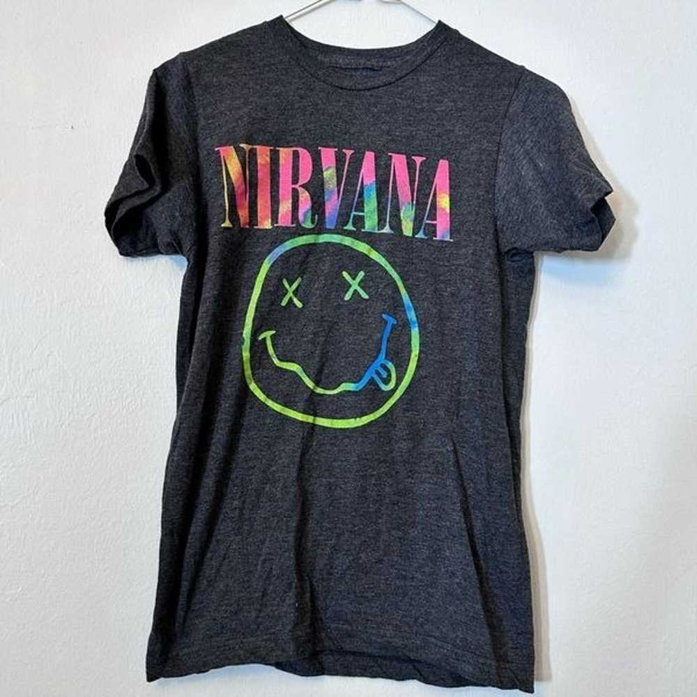 Nirvana Men's Shirt Smiley Face Logo Gray Short S… - image 1