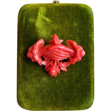 c. 1880s-1890s "Coral" Celluloid Fede Brooch