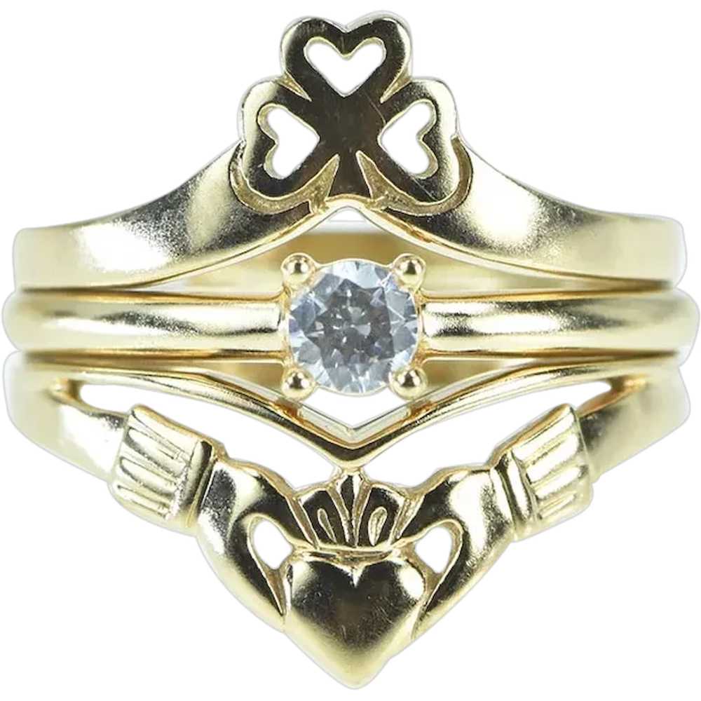 14K 0.17 Ct Diamond Claddagh Bridal Engagement Ri… - image 1