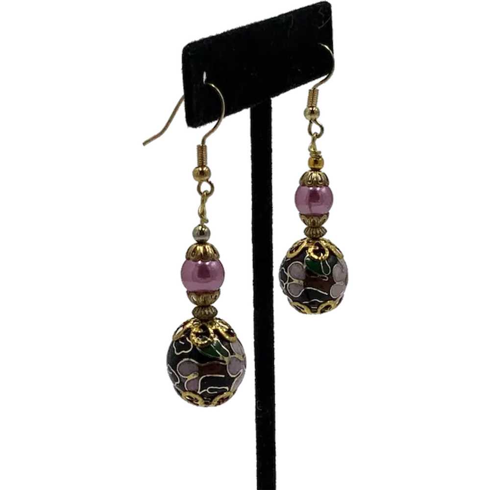 Repurposed Cloisonne Bead Dangle Earrings - image 1