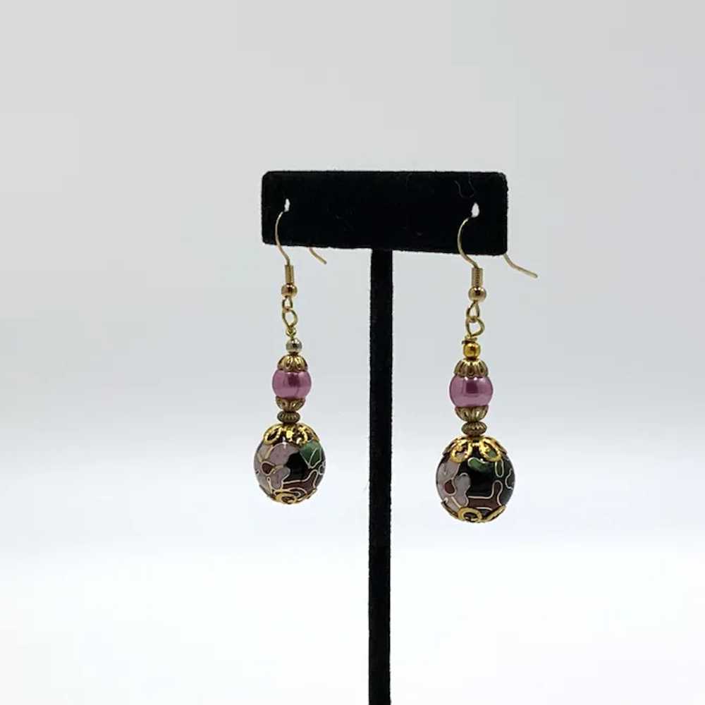 Repurposed Cloisonne Bead Dangle Earrings - image 2